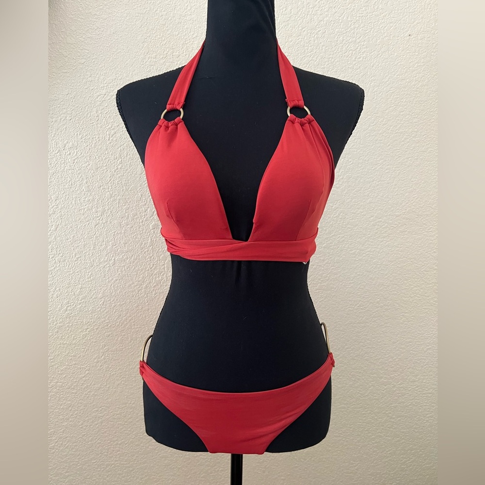 Vitamin A Rust Red Bikini - Sirena Top and Ring Rusched Bottom Size SM-MD